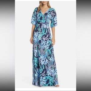 Lilly Pulitzer Vibrant Blue and Green Maxi Dress